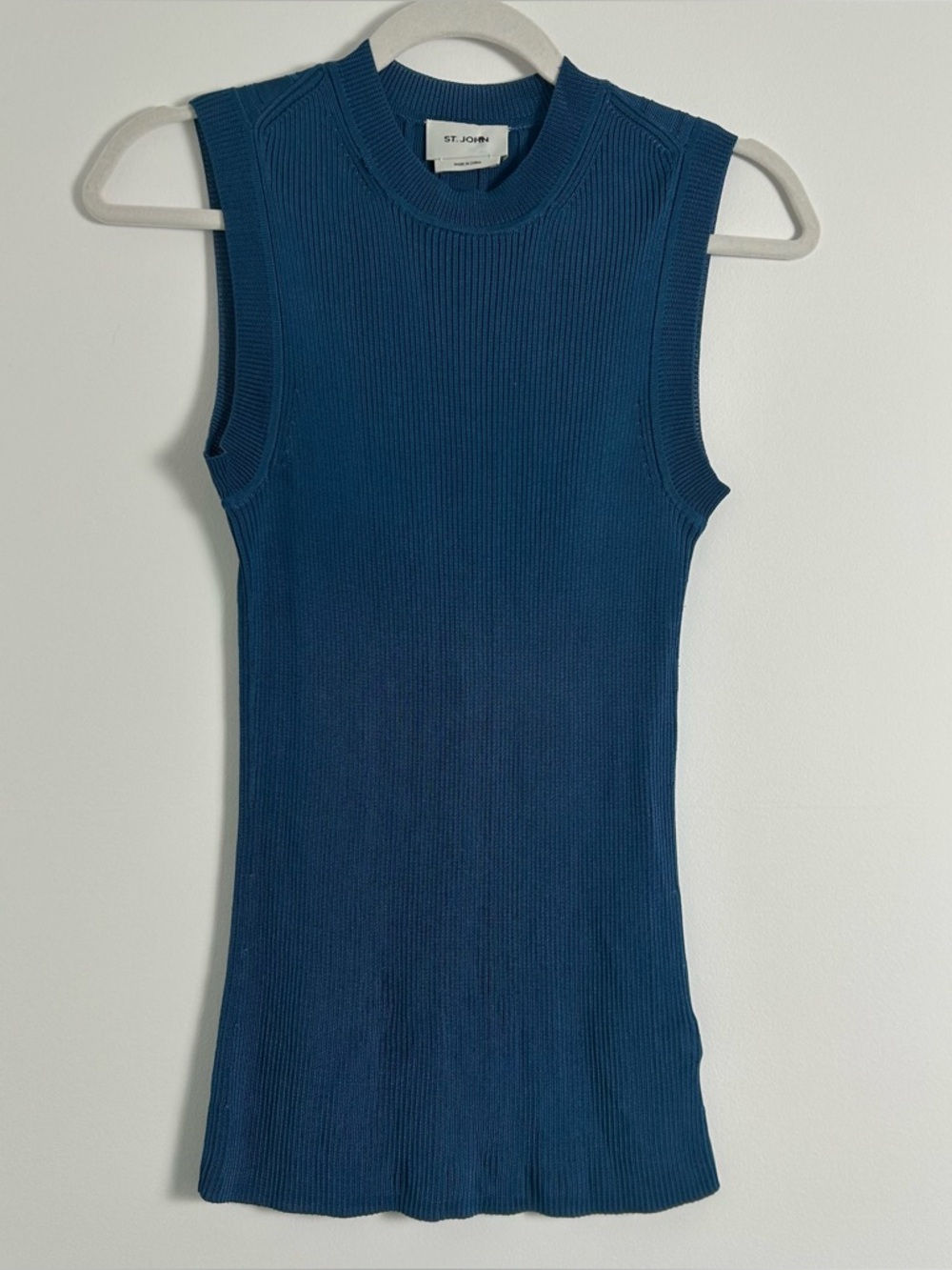 ST.JOHN Blue Ribbed Sleeveless Tank Top Size XS